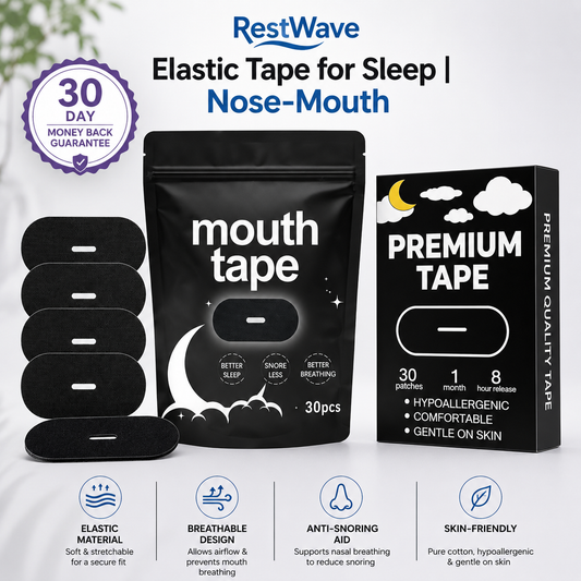 RestWave Elastic Tape for Sleep | Nose-Mouth packaging and patches, promoting better sleep and snoring reduction.